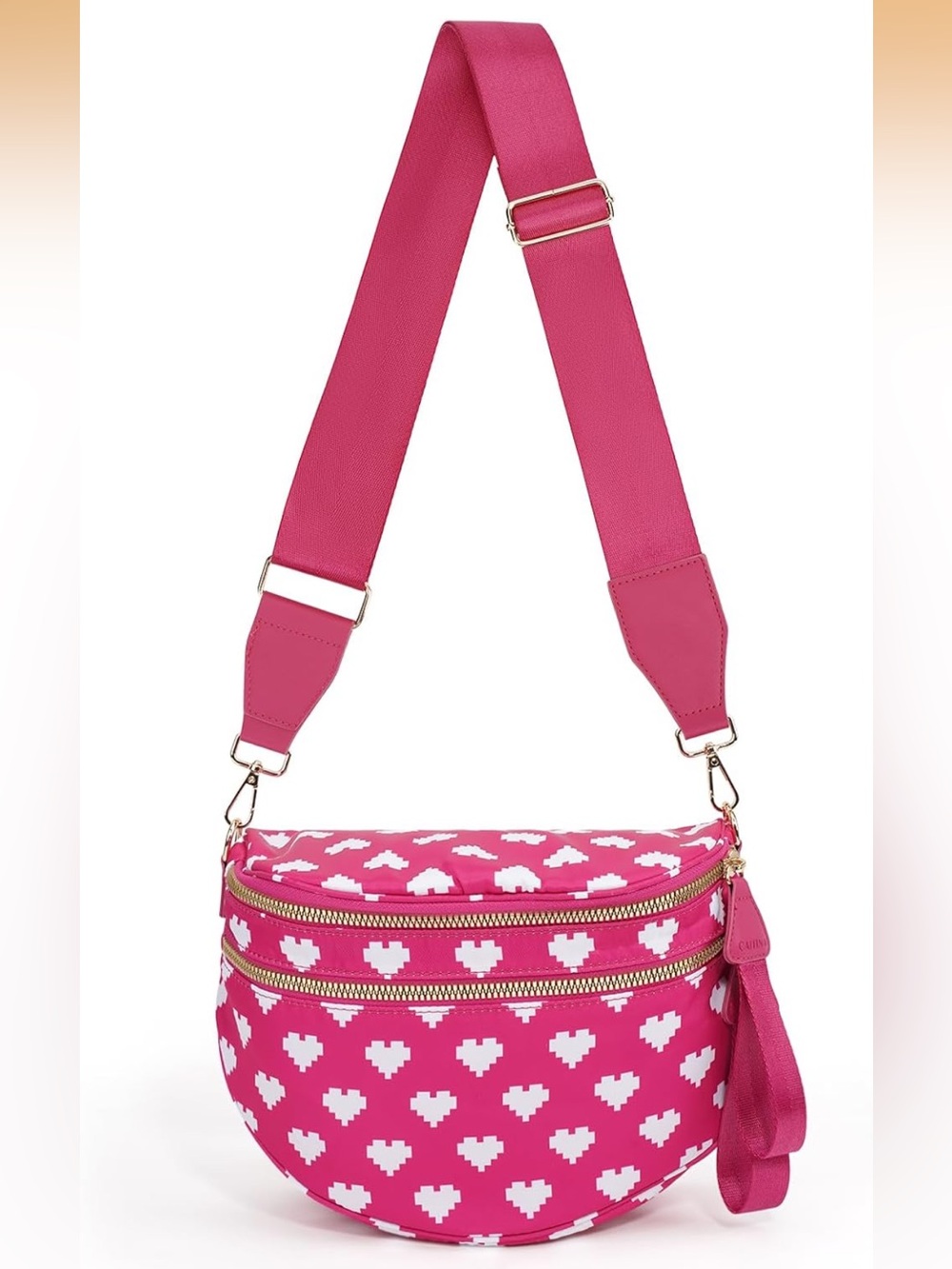 Pink Heart-Print Crossbody Bum Bag